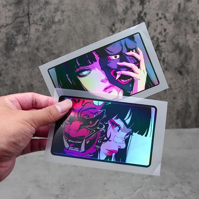 1PC Holographic Anime Girl Decals With Mask