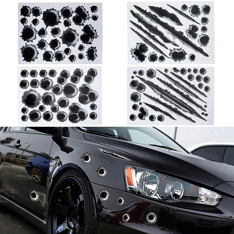 1Pcs Funny Car Stickers 3D Bullet Hole Car Sticker