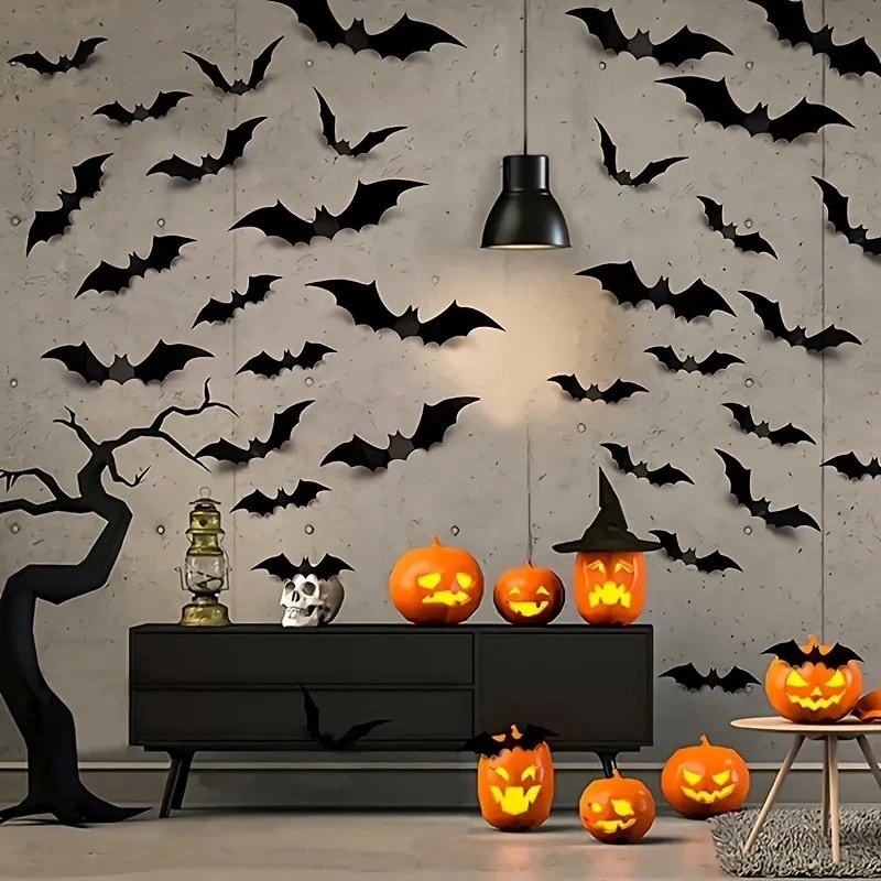 Black Bat Wall Stickers Set Halloween Party
