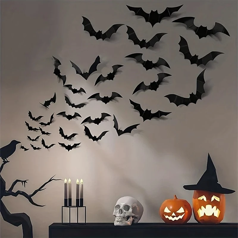Black Bat Wall Stickers Set Halloween Party