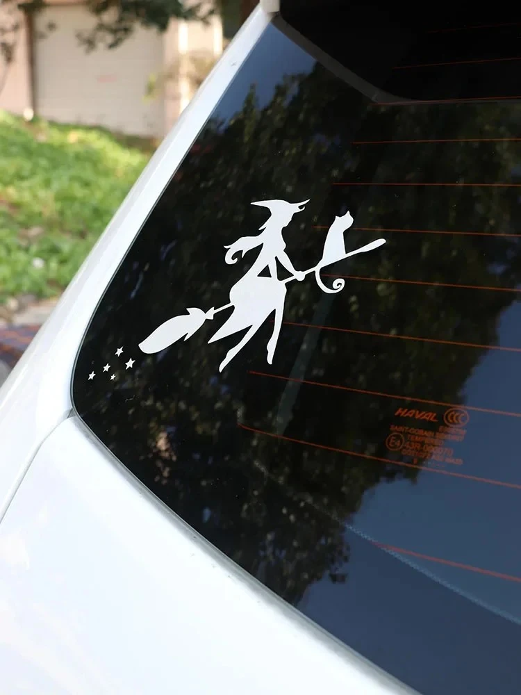 Flying Broom Witch Beauty Sticker Cat Vinyl Decal price
