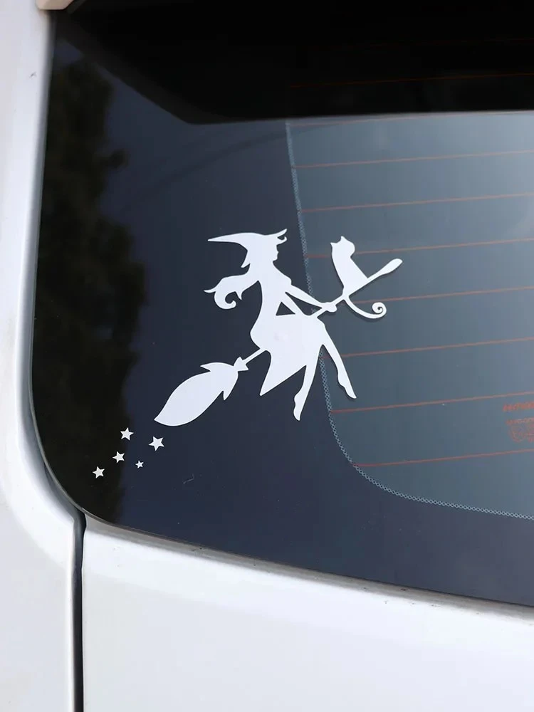 Flying Broom Witch Beauty Sticker Cat Vinyl Decal factory