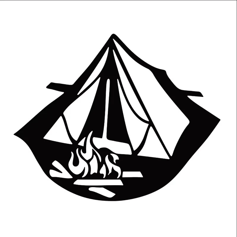 Cute Family Tent Camping Black White Sticker