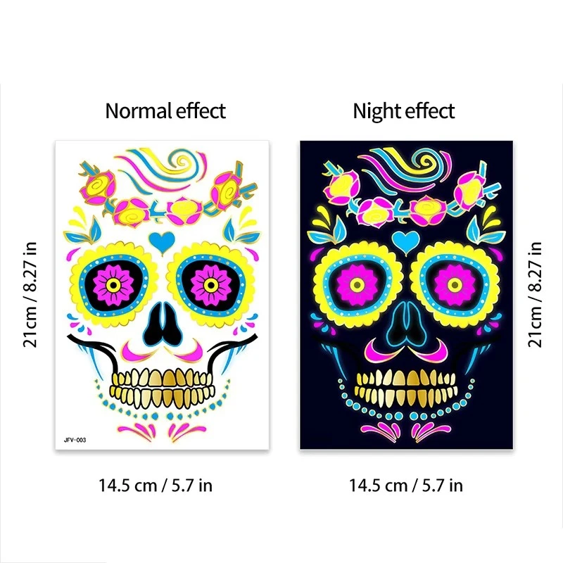 Halloween Stickers Luminous Face Tattoos For Mexican