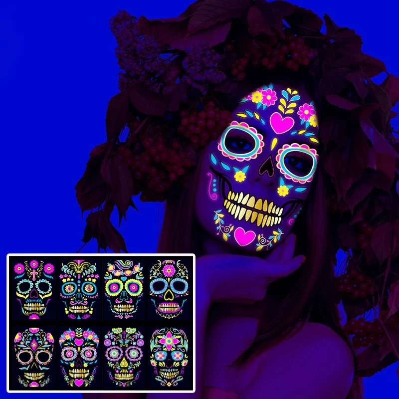 Halloween Stickers Luminous Face Tattoos For Mexican factory