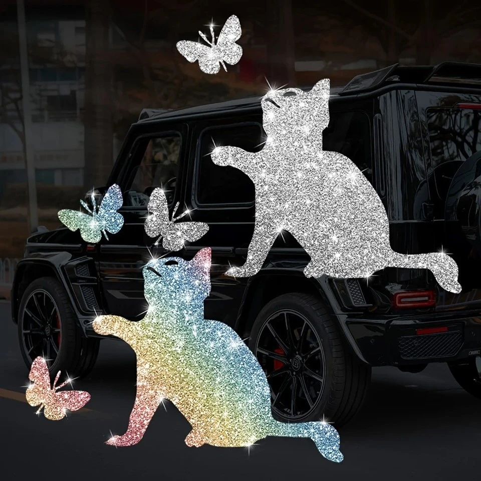 Imitation Diamond Glitter Cat And Butterfly Stickers
