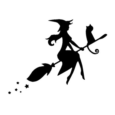 Flying Broom Witch Beauty Sticker Cat Vinyl Decal