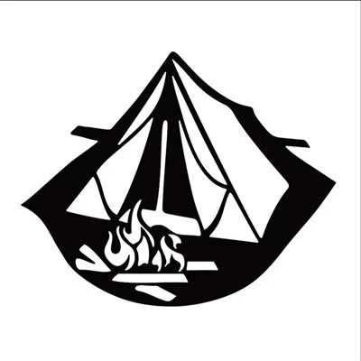 Cute Family Tent Camping Black White Sticker