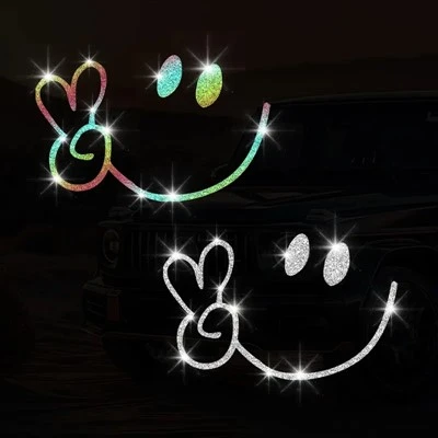 Glitter Smiling Face OK Gesture Motorcycle Sticker